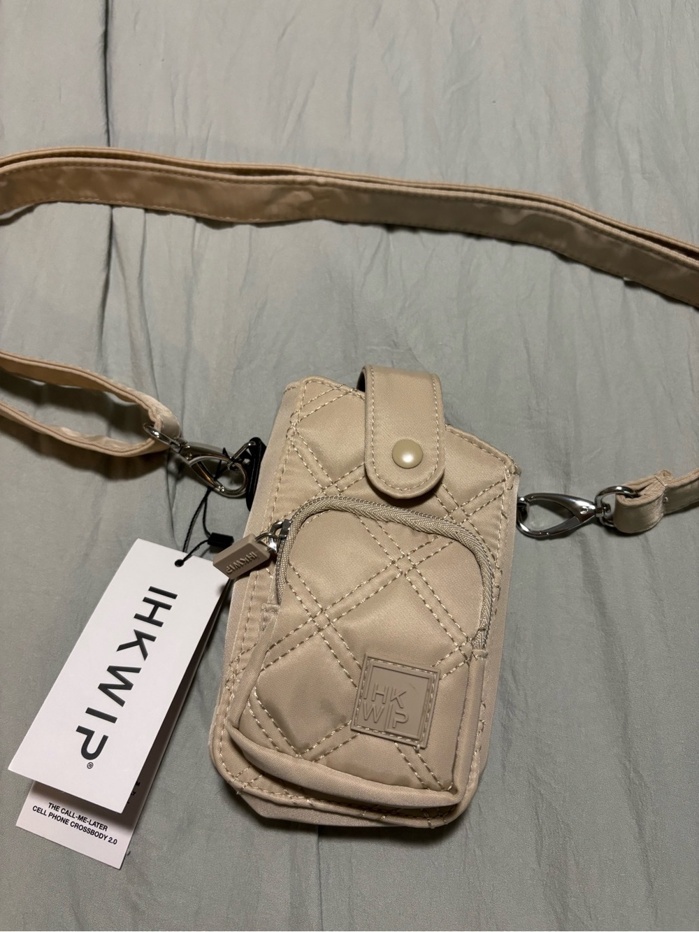 Quilted Crossbody Phone Bag in Beige